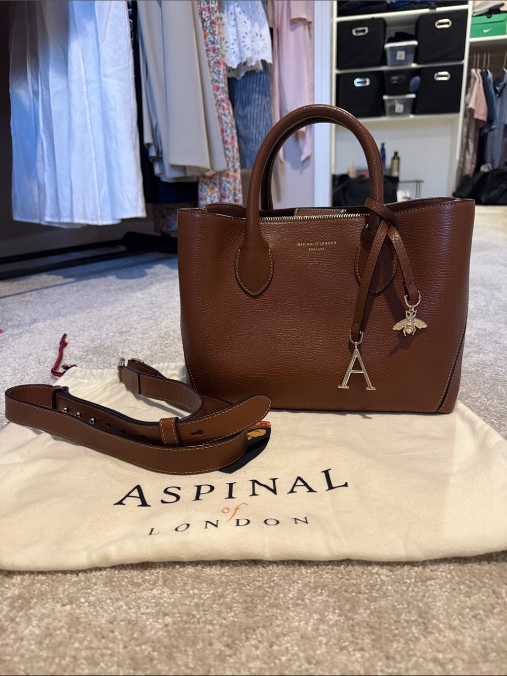 Aspinal Midi London Tote in Tan Pebble